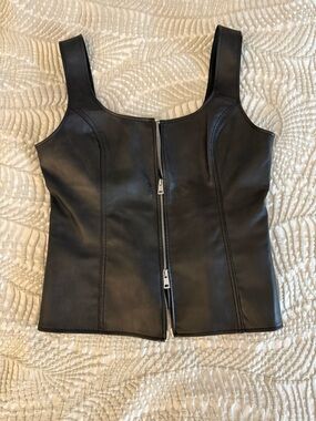 Zara Black Faux Leather Zip-Front Crop Top
